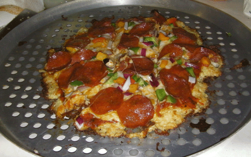 Finished Cauliflower Crust Pizza with Low Carb Toppings Finished Cauliflower Crust Pizza with Low Carb Toppings
