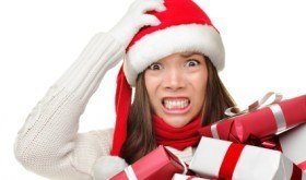 Christmas stress - busy santa woman