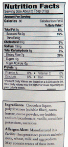 Nevada Manna Sugar Free Chocolate Chips Nutritionals