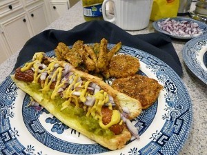 Low Carb Coney Island Dogs with Oven-baked Zucchini Fries and Green Tomatoes Low Carb Coney Island Dogs with Oven-baked Zucchini Fries and Green Tomatoes