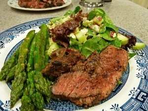 Perfect Grilled Steak with Asparagus and Chopped Salad