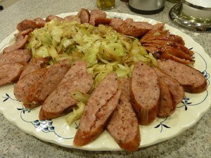 Polish Sausage with Cabbage, Apples and Caraways Seeds isn't anywhere as spooky as Grisly Guts n' Worms Polish Sausage with Cabbage, Apples and Caraways Seeds isn't anywhere as spooky as Grisly Guts n' Worms