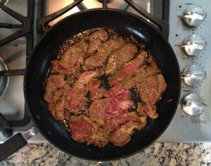 Lamb Shawarma Cooking in Frying Pan