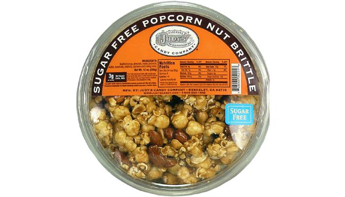 Judy's Sugar Free Popcorn Nut Brittle 10 oz tub