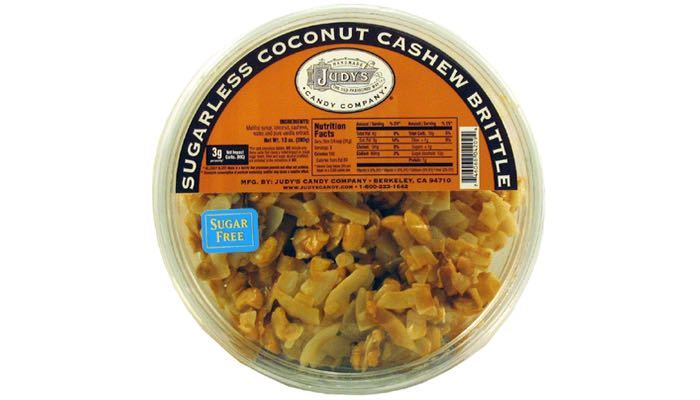 Judy's Sugarless Coconut Cashew Brittle 10 oz tub