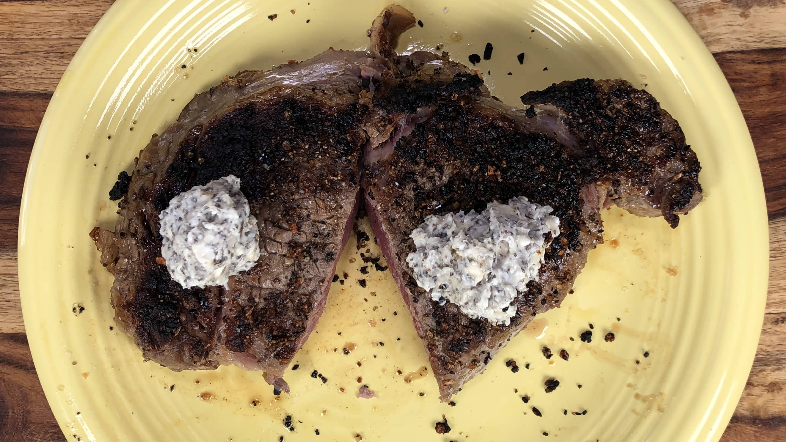 Seared Rib Eye with Gorgonzola Basil Butter Recipe